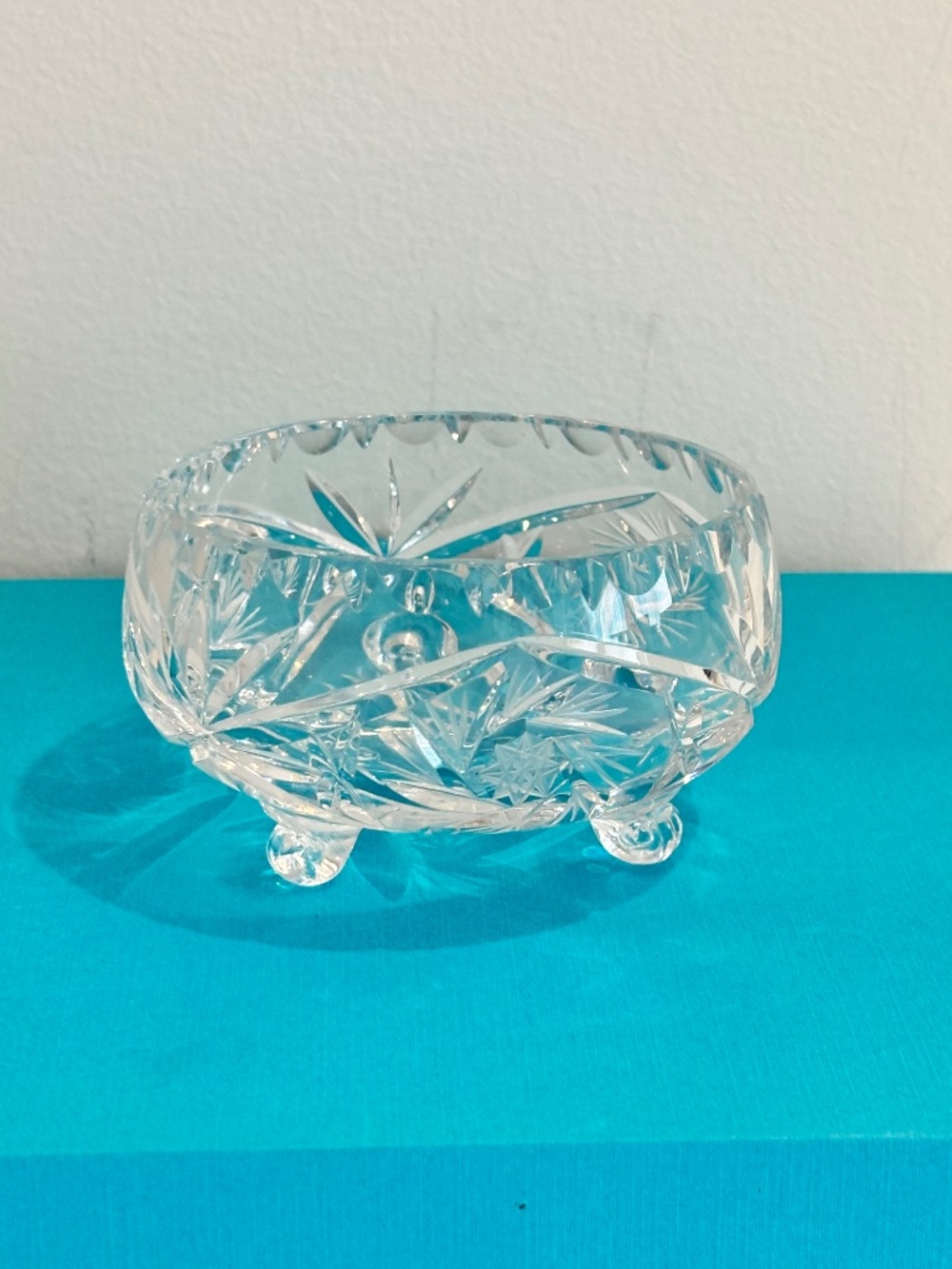 Vintage cut crystal small footed rose bowl traditional pinwheel geometric design